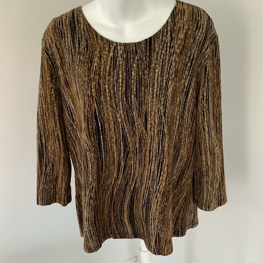 Brittany Black Y2K Vintage Brown/Black/Gold Metallic Abstract Print Top Sz. 1X